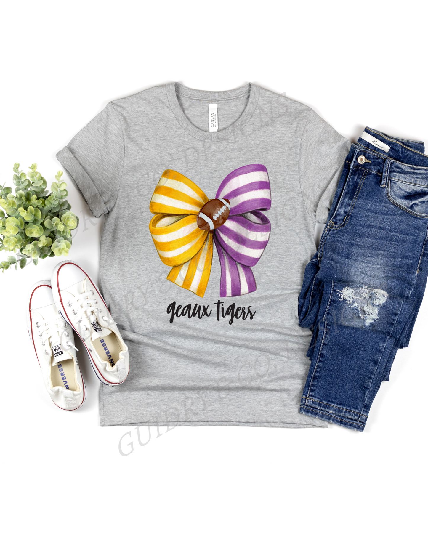Football Yellow Purple Bow Tigers