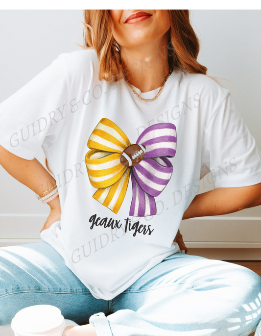 Football Yellow Purple Bow Tigers