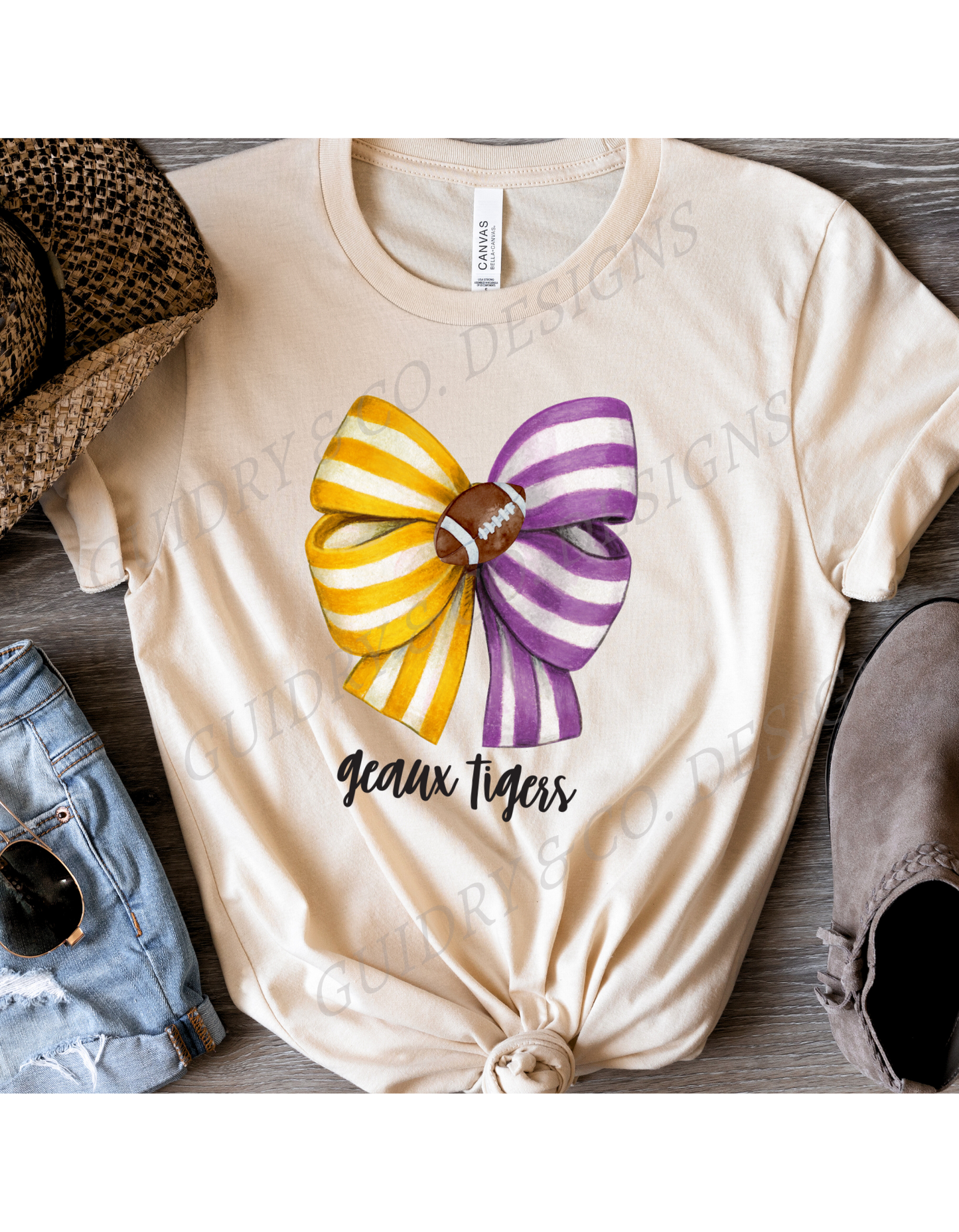 Football Yellow Purple Bow Tigers