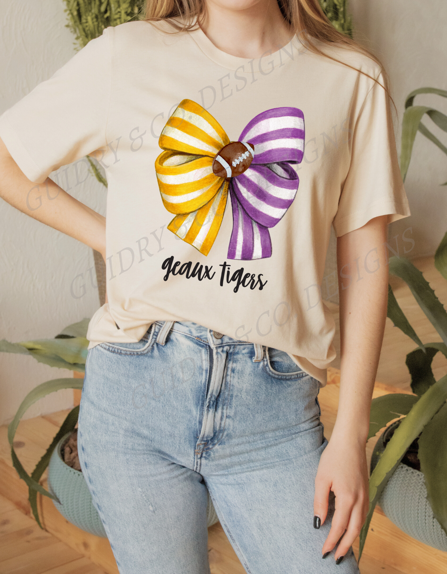 Football Yellow Purple Bow Tigers