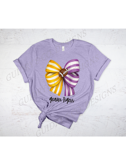 Football Yellow Purple Bow Tigers