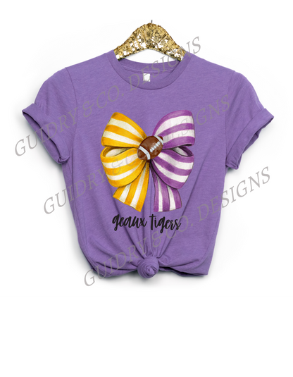 Football Yellow Purple Bow Tigers