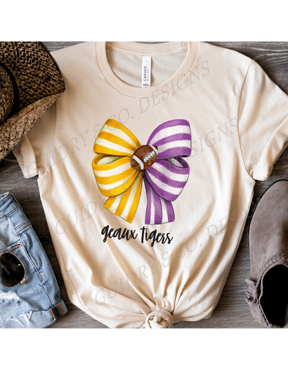 Football Yellow Purple Bow Tigers