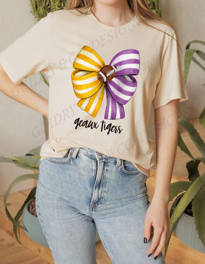 Football Yellow Purple Bow Tigers