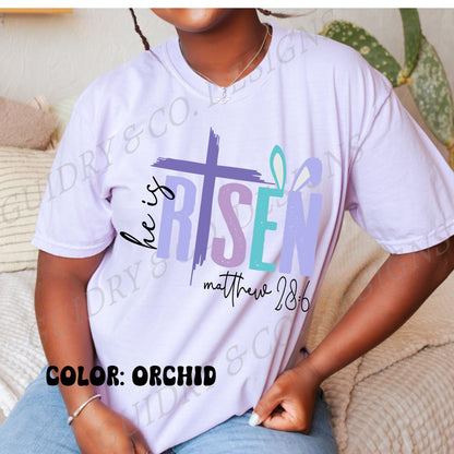 He is risen purple women tshirt color comfort easter