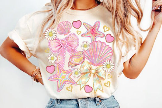 SEASHELL STARFISH PINK FLOWER SUMMER
