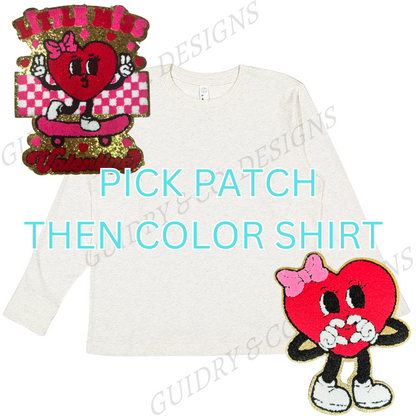 Youth Long Sleeve Pick PATCH During live then color shirt