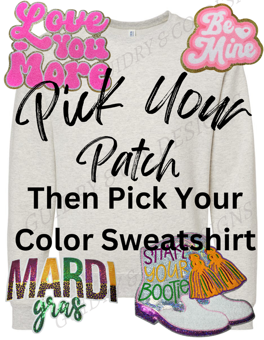 (2X-3X) CUSTOMIZE DTF, SWEATSHIRT WITH PATCH DESIGN